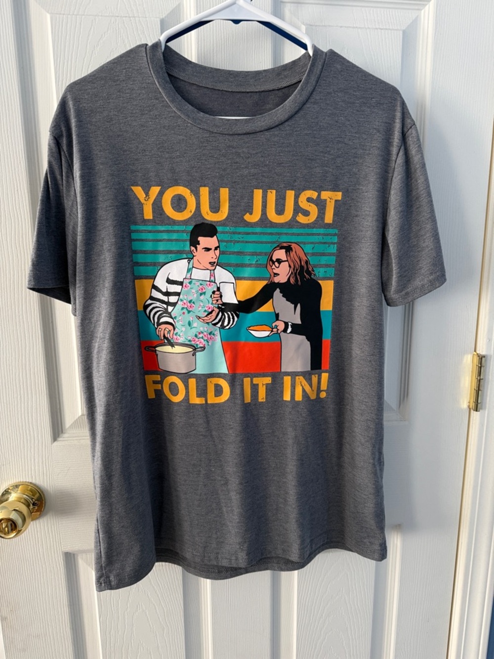 Gray Graphic Tee - "You Just Fold It In!" Large unisex